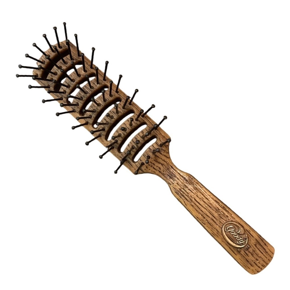 VTG USED GOODY Wood Grain 7.5" Detangle Vented Blow Dry Hair Brush, Made In USA